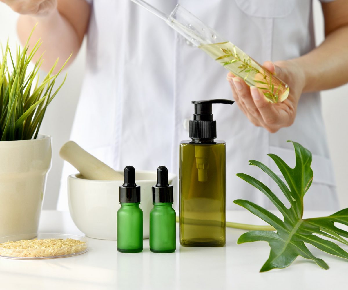 Natural skincare cosmetics research and development concept